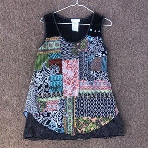 Zoe by Michael Phillips mesh layered tank sleeveless blouse black multicolor med
